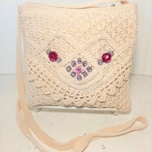 Elegant Cream Crochet Mini  Shoulder Bag Handmade in Crete. NWT
